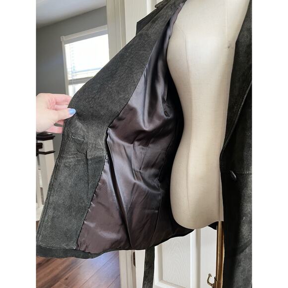 EXPRESS Women's Vintage 90's Y2K Dark Brown Suede Belted Jacket Coat Sz L - Picture 11 of 16